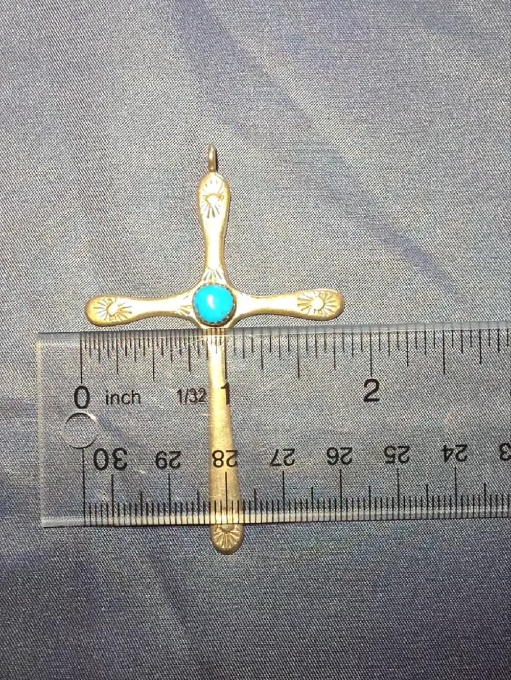 Sterling Silver Cross Pendant with Bright Turquoise Cabochon - Picture 3 of 6